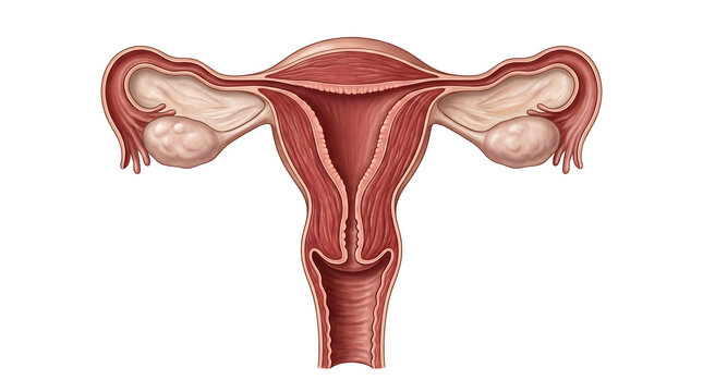 Detailed anatomical diagram of the human female reproductive system, highlighting uterus, ovaries, and fallopian tubes