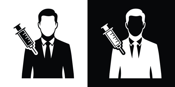 Businessman in suit getting a vaccine injection icon. Silhouette vector graphic depicting mandatory corporate vaccination or employee health protection.