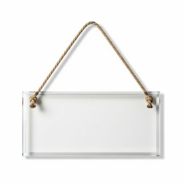 Clear acrylic sign hanging with rope and brass hooks