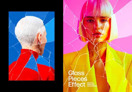 Vertical Cracked Glass Photo Effect For Poster And Cover Design