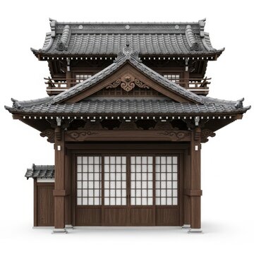 Traditional japanese wooden temple building with tiled roof