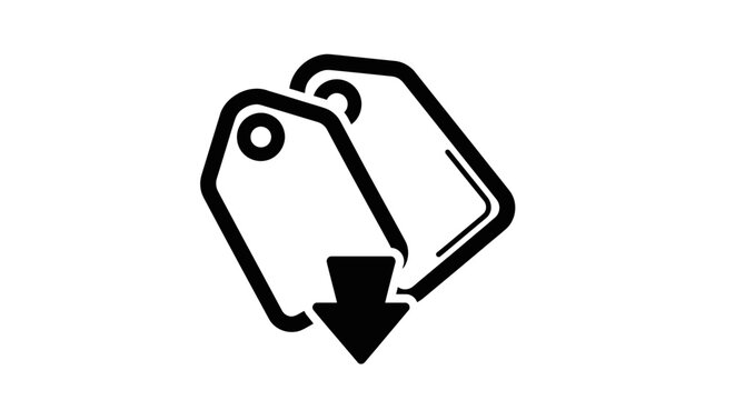 Digital download tag icon with downward arrow for e commerce and file access