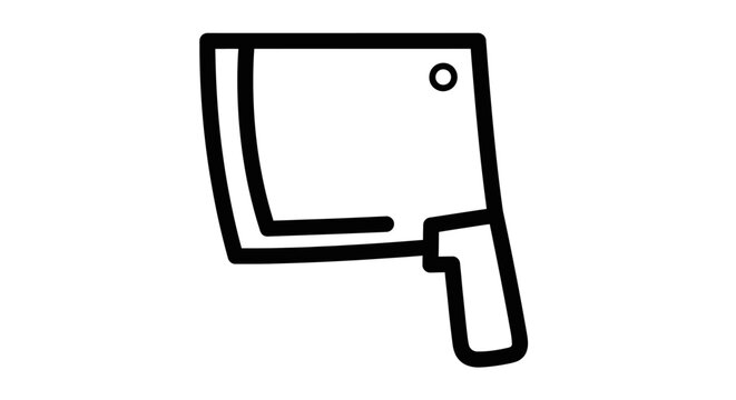 Simple black line drawing of a kitchen cleaver on white background