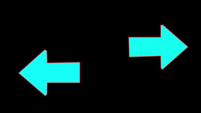 Neon arrows in opposite directions &ndash; glowing colorful outlines on dark background with retro-futuristic 4K video animation.