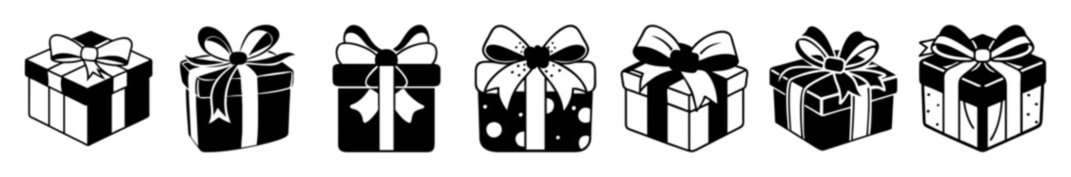 Set of gift boxes with ribbons and bows - Simple vector illustration of a row of gift boxes tied with decorative ribbons and bows, ready to be wrapped or presented.