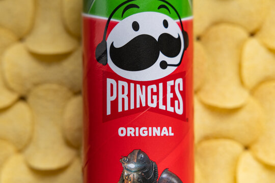 Pringles Original potato chips tube and snacks close up