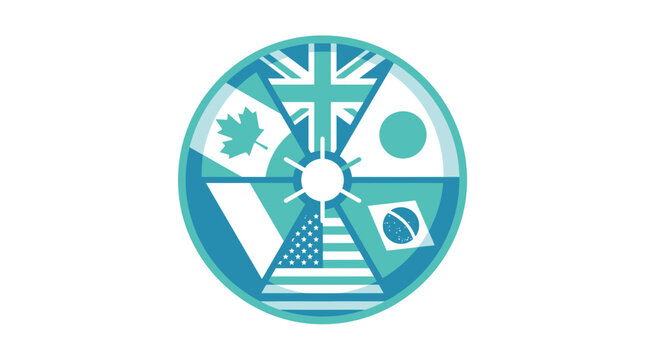 Global Communication Icon with Flags: Languages, Travel, Diversity, and International Business