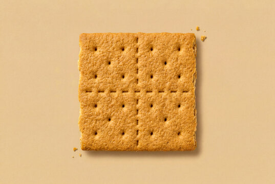 Single Graham Cracker Biscuit on Beige Surface in Flat Lay