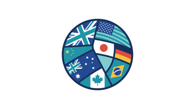 Global Nations Flags Circle Montage - International Business & Diplomacy Concept