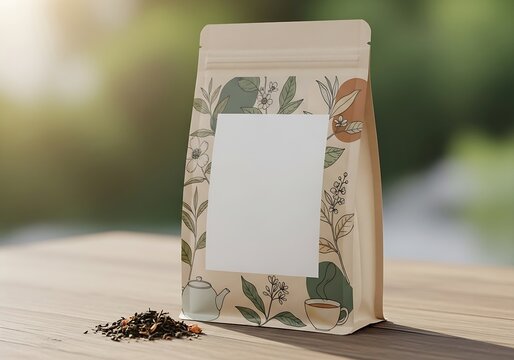 NaturalTeaBagWithHerbalLeavesOnTable.