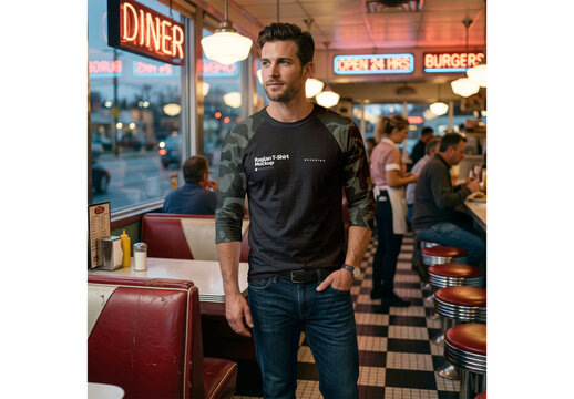 Raglan T-Shirt Mockup Template for Corporate Identity and Advertising
