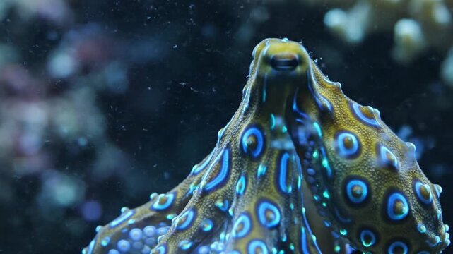 An Alluring Blue Ringed Octopus Showcasing Vivid Patterns in Ocean Depths
