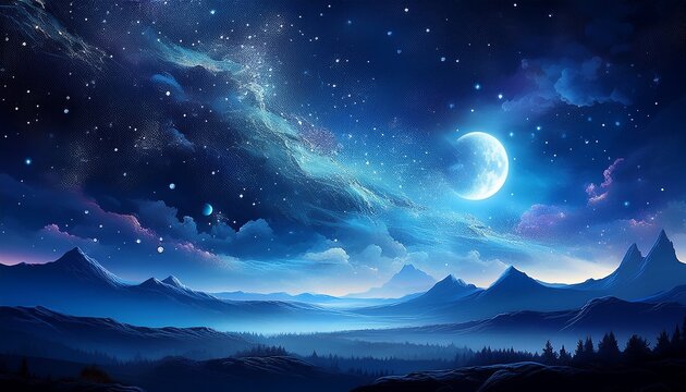 Blue Night Starry Sky Moon Moonlight Nebula Darknature Landscape Weather Forecast Cosmic Background