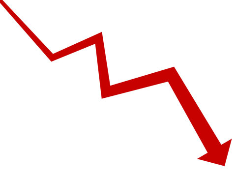 Red downward zigzag arrow indicating decline on transparent background