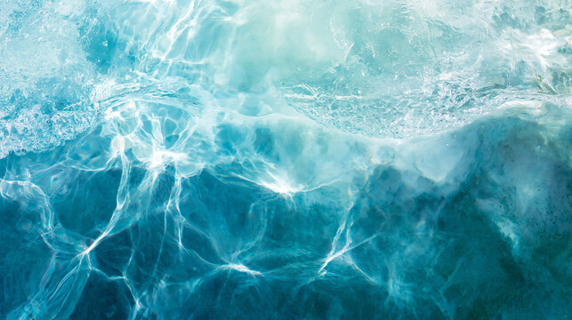 Beautiful crystal clear water background with shimmering ripples and caustic light patterns