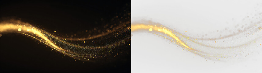 Fototapeta premium Dynamic Gold Light Ribbon with Floating Sparkles PNG
