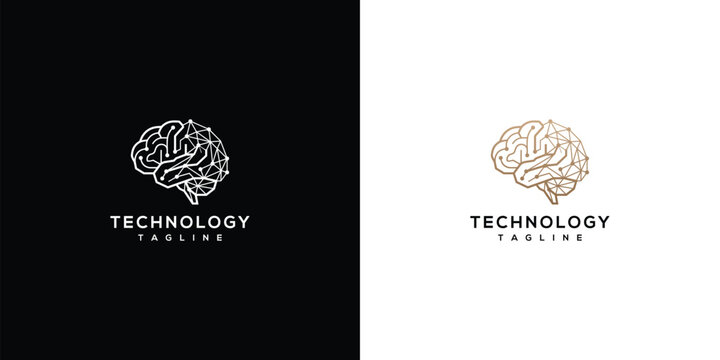 Abstract Brain Logo With Technology Text