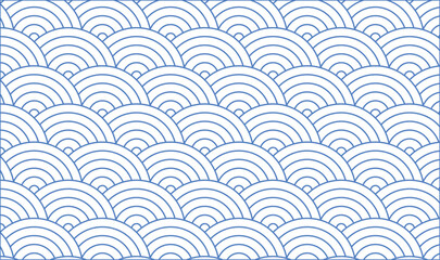 Abstract Light Blue and White Seigaiha Wave Pattern, Traditional Japanese Geometric Line Background, Modern Minimalist Concentric Arcs Scale Vector Template  © Lienjo