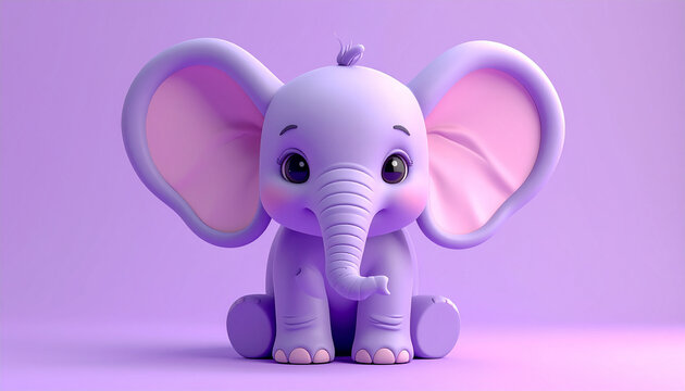 kawaii style baby elephant with oversized ears  smooth clay texture