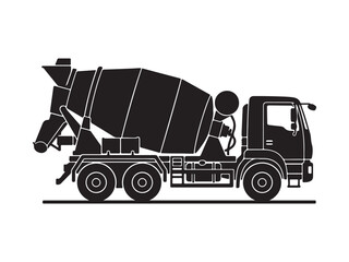Fototapeta premium Concrete mixer truck silhouette side view construction transport vehicle icon