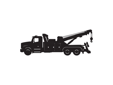 Heavy duty tow truck silhouette with crane hook towing service recovery truck recovery