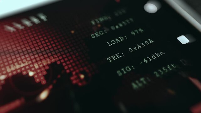 Hacking UI featuring a map overlay and real-time technical status readouts