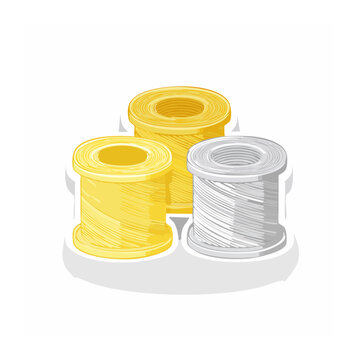 Illustration of spools of thread in yellow and gray