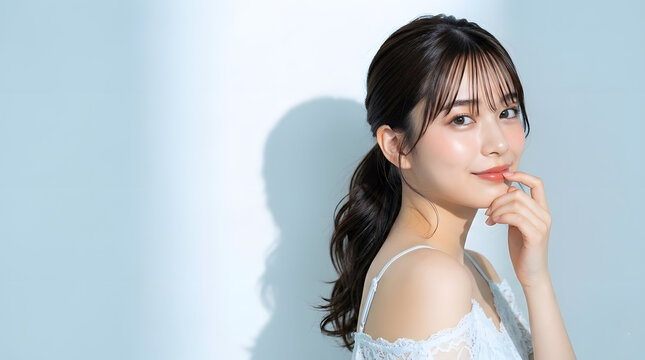 透明感のあるモデル女性のスキンケア美容ポートレート