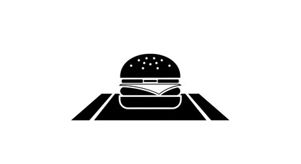 Fototapeta premium Hamburger served on a simple platter represents the fast food industry and casual dining culture as a popular culinary choice for quick meals in modern urban lifestyles and busy environments.