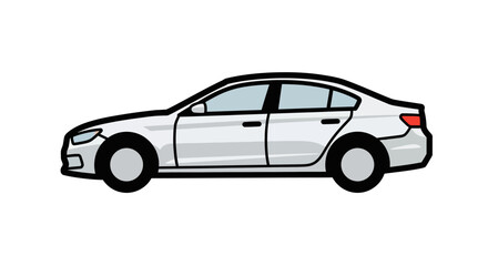 Fototapeta premium Simple flat vector illustration of a silver sedan car viewed from the side profile for transportation design
