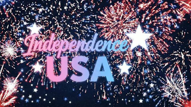 Independence usa celebration background, with red white, and blue fireworks, and glowing stars, for fourth of, july patriotic holiday motion