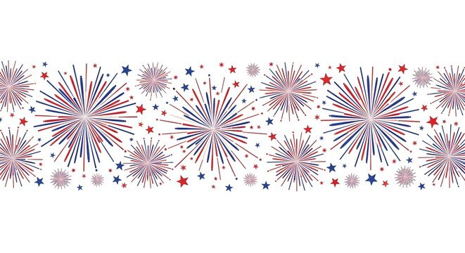 Seamless patriotic fireworks border for independence day celebrations and american holiday designs