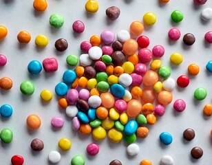 Obraz premium small candies on a light background texture for background wallpaper poster banner card view from above
