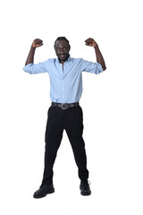 Fototapeta premium front view of a man showing two bicep on white background