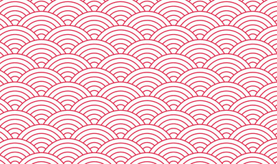 Abstract Pink and White Seigaiha Wave Pattern, Traditional Japanese Geometric Line Background, Modern Minimalist Concentric Arcs Scale Vector Template  © Lienjo
