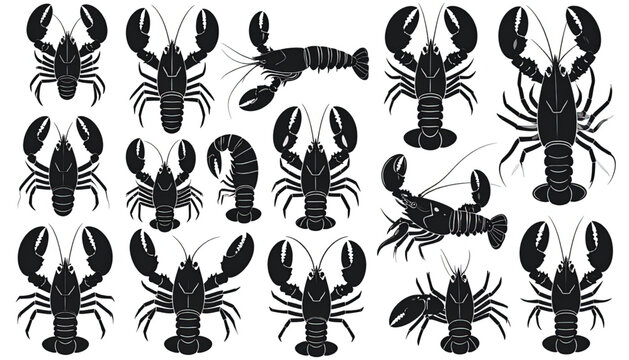 Black silhouettes of lobsters on white.