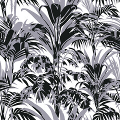 Gray Palm Foliage Decorative seamless pattern. Repeating background. Tileable wallpaper print. © MalyskaStudio