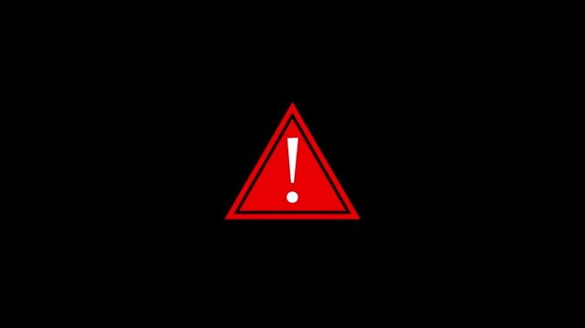 Warning sign progression across black background, three frames video alert symbol danger hazard caution red triangle exclamation mark background b-roll stock footage horizontal motion sequence
