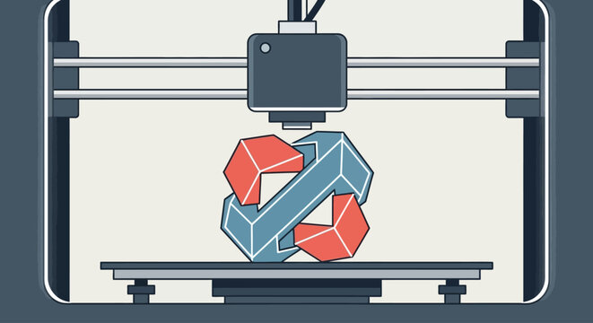 3D printer creating recycling symbol.