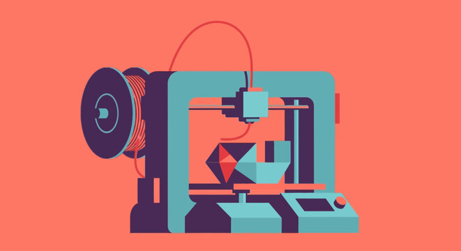 A 3D printer in action creating.