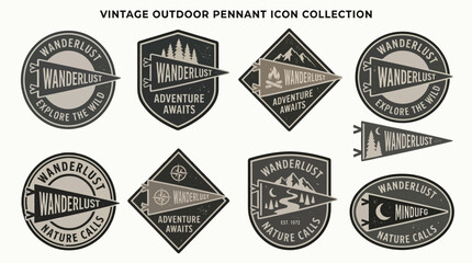 vintage outdoor pennant icon collection with adventure and nature themes © Badhon
