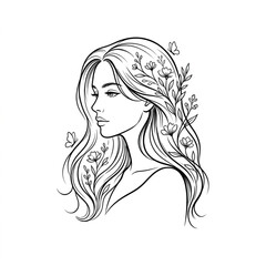 Fototapeta premium Elegant Woman with Flowers and Butterflies in Her Hair.