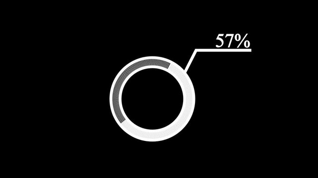 Futuristic minimalist circular HUD loading progress bar animation reaching 75 percent on black background