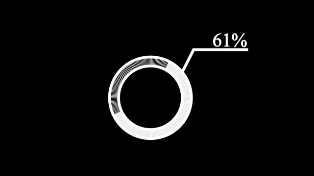Circular infographic progress bar animation counting up to 85 percent on dark background
