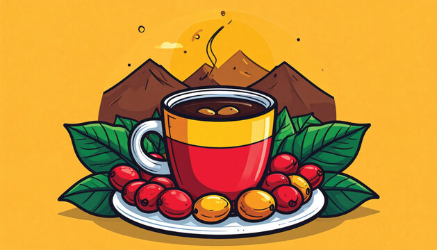 Colorful illustration of coffee cup.