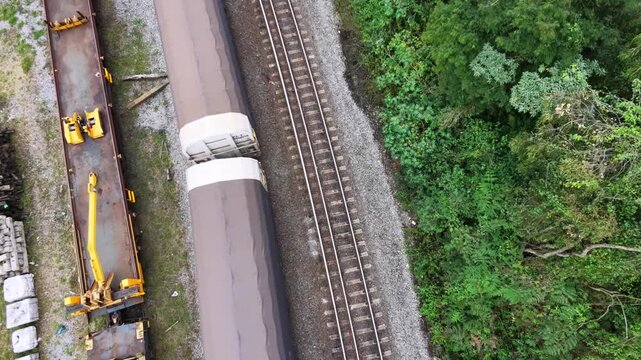 Aerial view of a cargo train