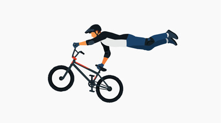 Naklejka premium BMX rider performing a daring stunt mid-air with a bicycle, showcasing extreme sports and athletic skill