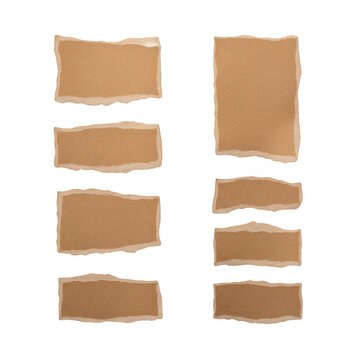 Five brown kraft paper shipping labels with adhesive strips