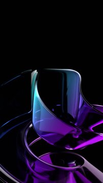 Abstract purple glass shape rotating on a black background, vertical 4k seamless loop 3d animation
