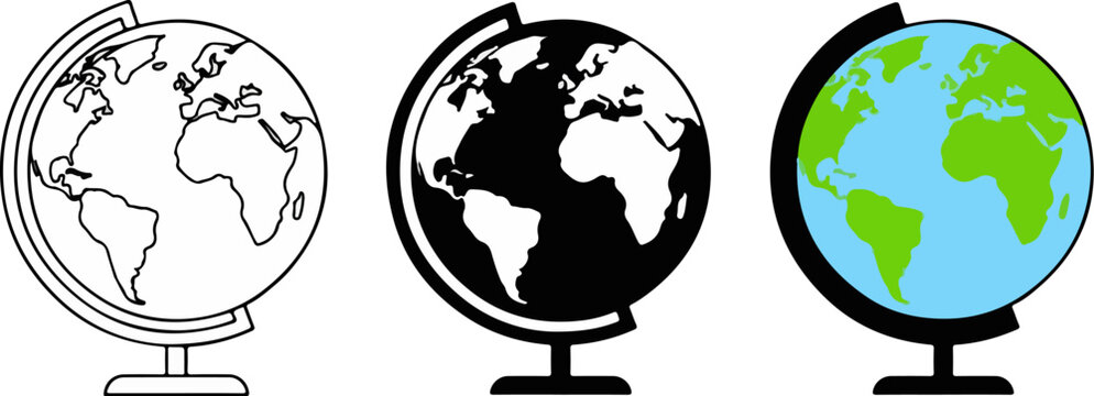 Three desk globes vector art
